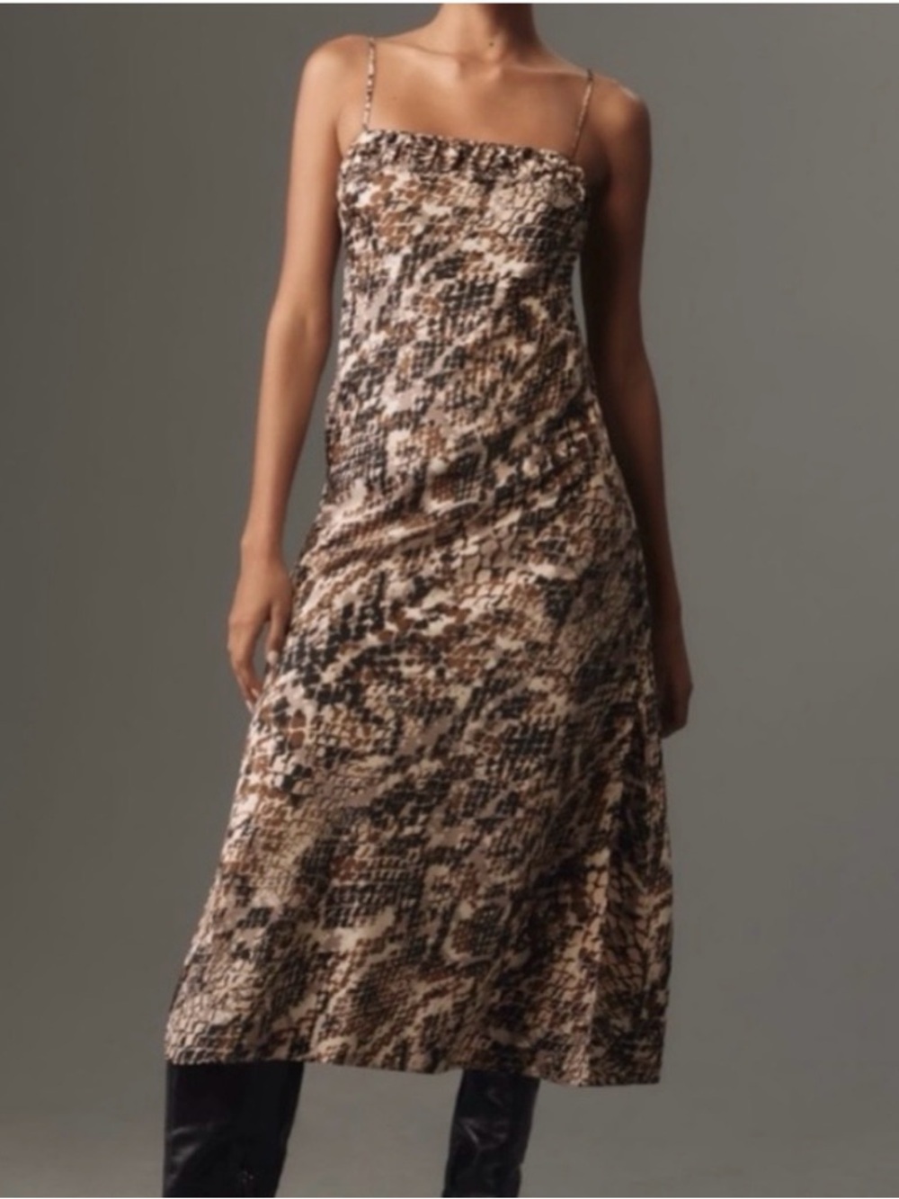 Anthropologie 🖤 Brown and Black Snake-Print Midi Slip Dress